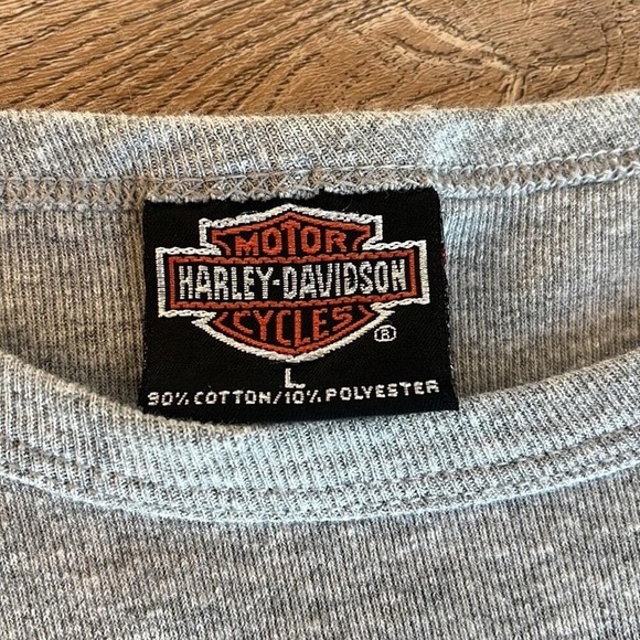 Vintage 90s Harley Davidson Roswell NM Long Sleeve Tee Womens Large Gray Fitted - Picture 6 of 10